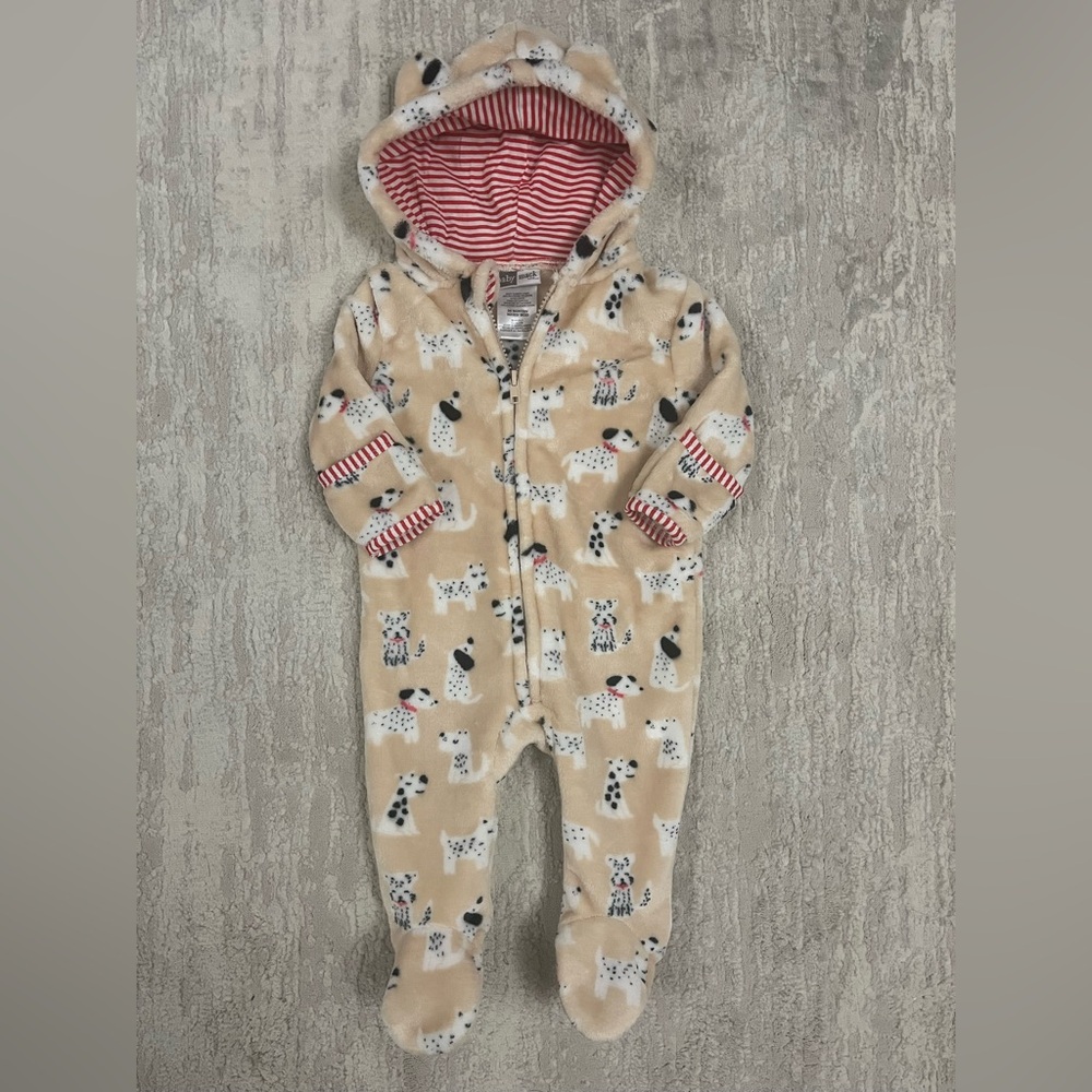 3-6 Plush Zip Up Footie- Adorable Dalmatian Print
